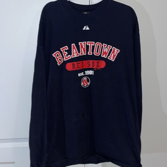 Navy Blue Beantown LS “MLB” collector Boston Red Sox Baseball Mens T Shirt XL - Picture 1 of 3